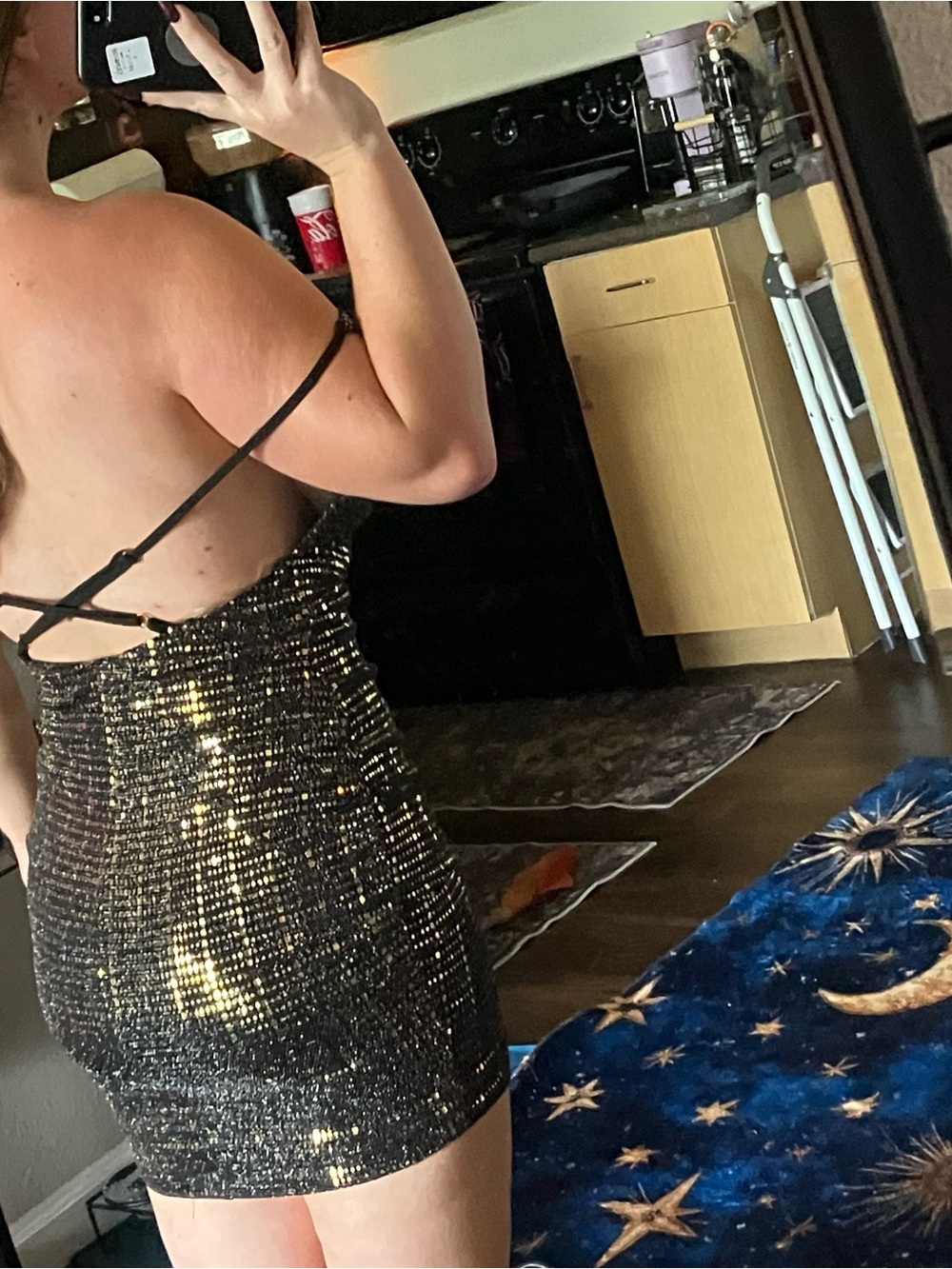 Black & Gold Sequin Halter Bodycon Dress - Picture 7 of 7